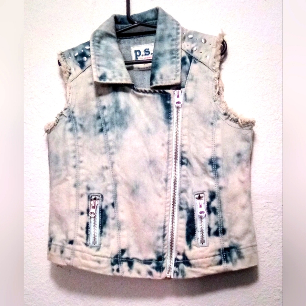 AÉROPOSTALE BLUE JEAN SLEEVELESS JACKET W/ SILVER RHINESTONE DECOR SZ 7